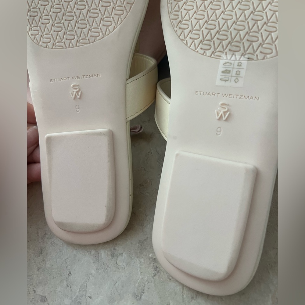 New Stuart Weitzman Alabaster Cream Leather Sandals - Picture 8 of 8